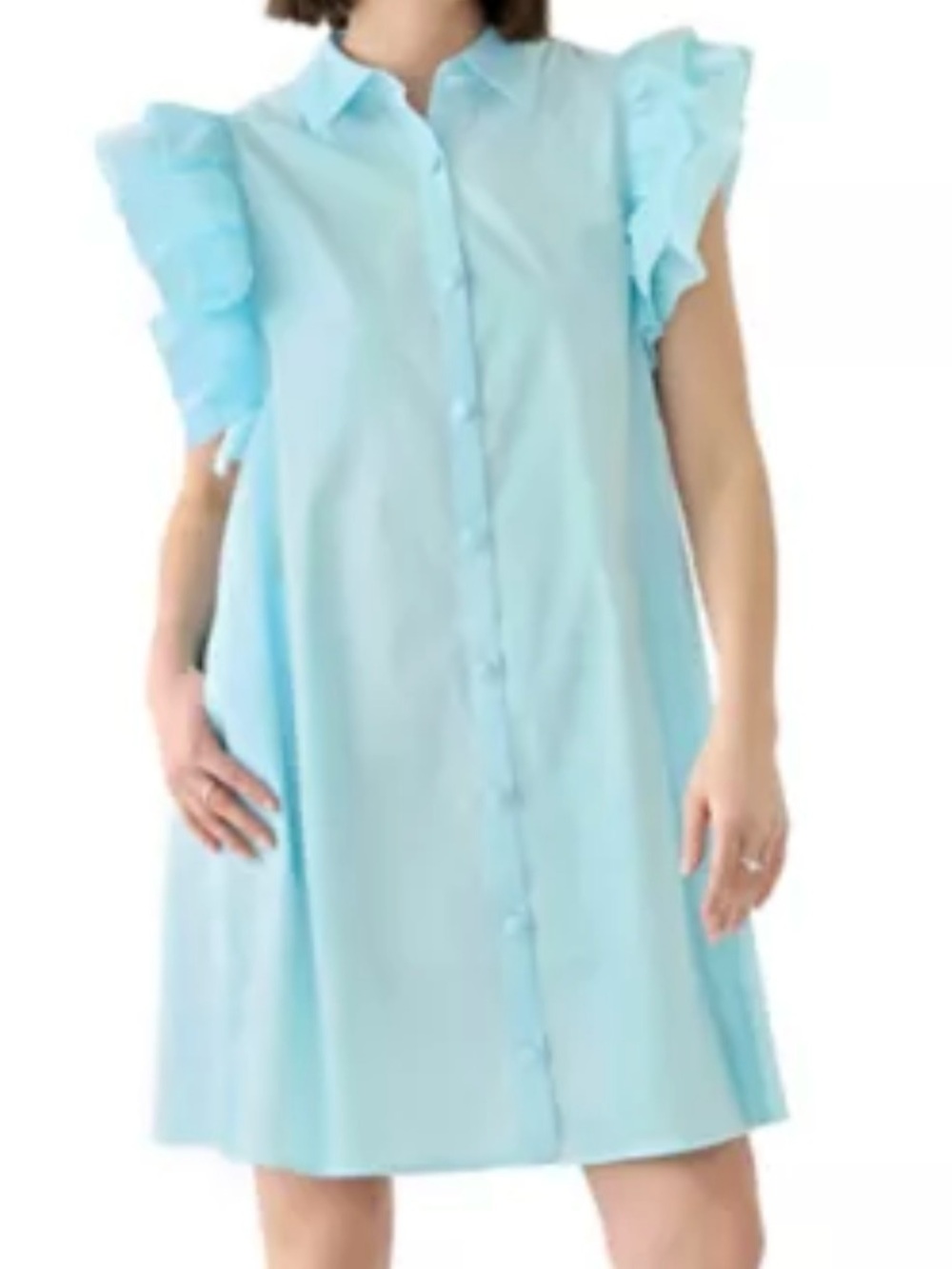 crown & ivy Light Blue Button-Front Shirt Dress